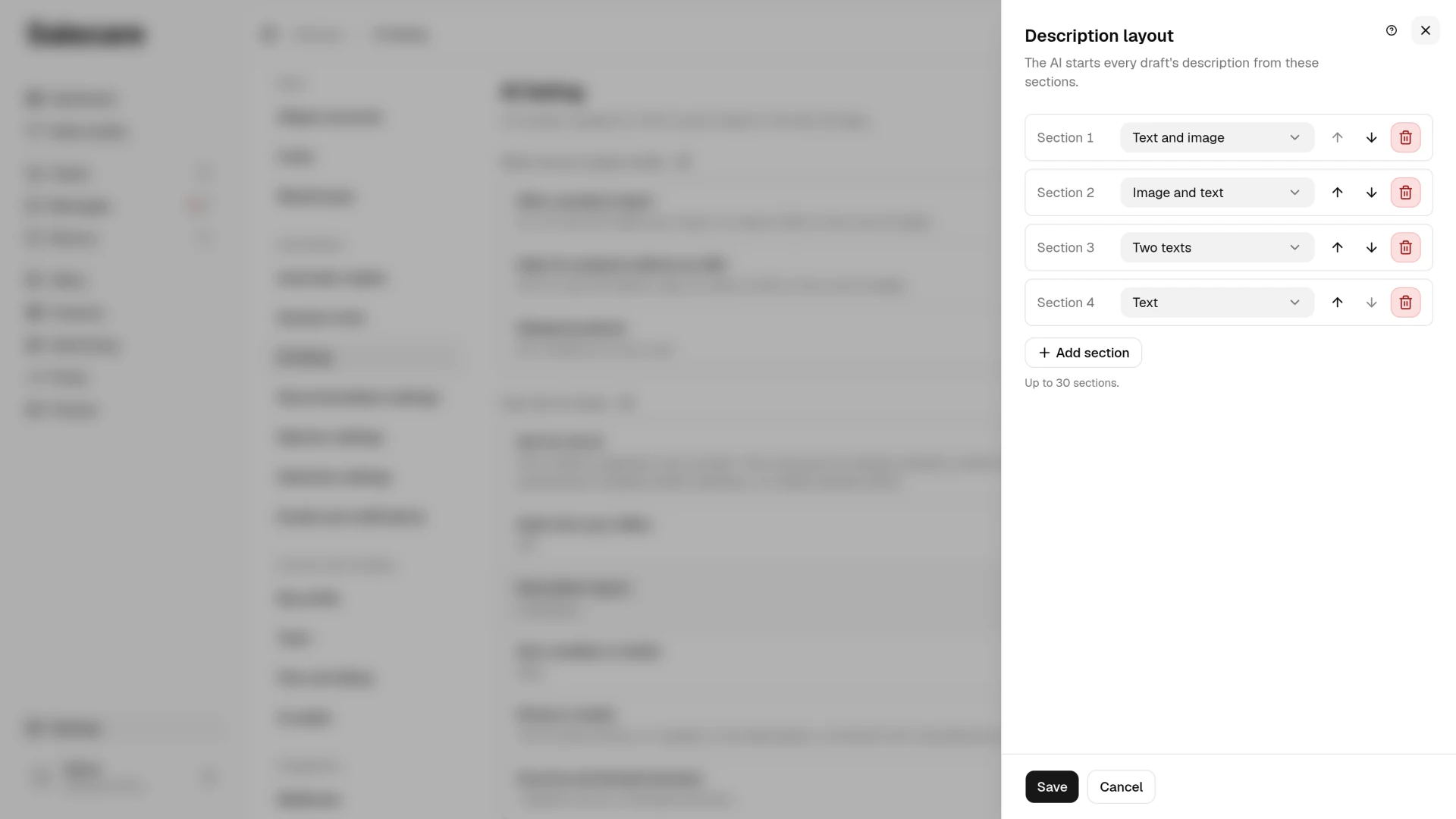 The Hint for the AI and Description layout panels with text and image sections