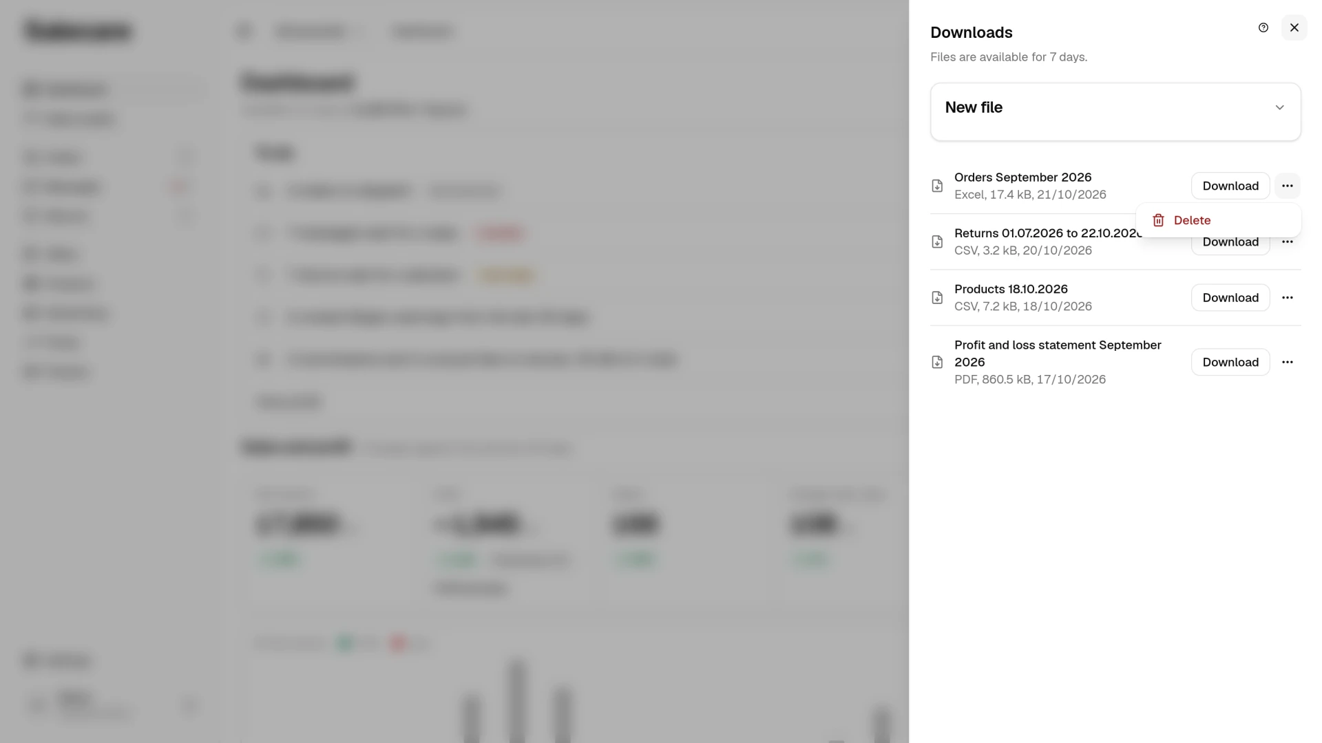 The menu of a file on the Downloads list with the Delete item