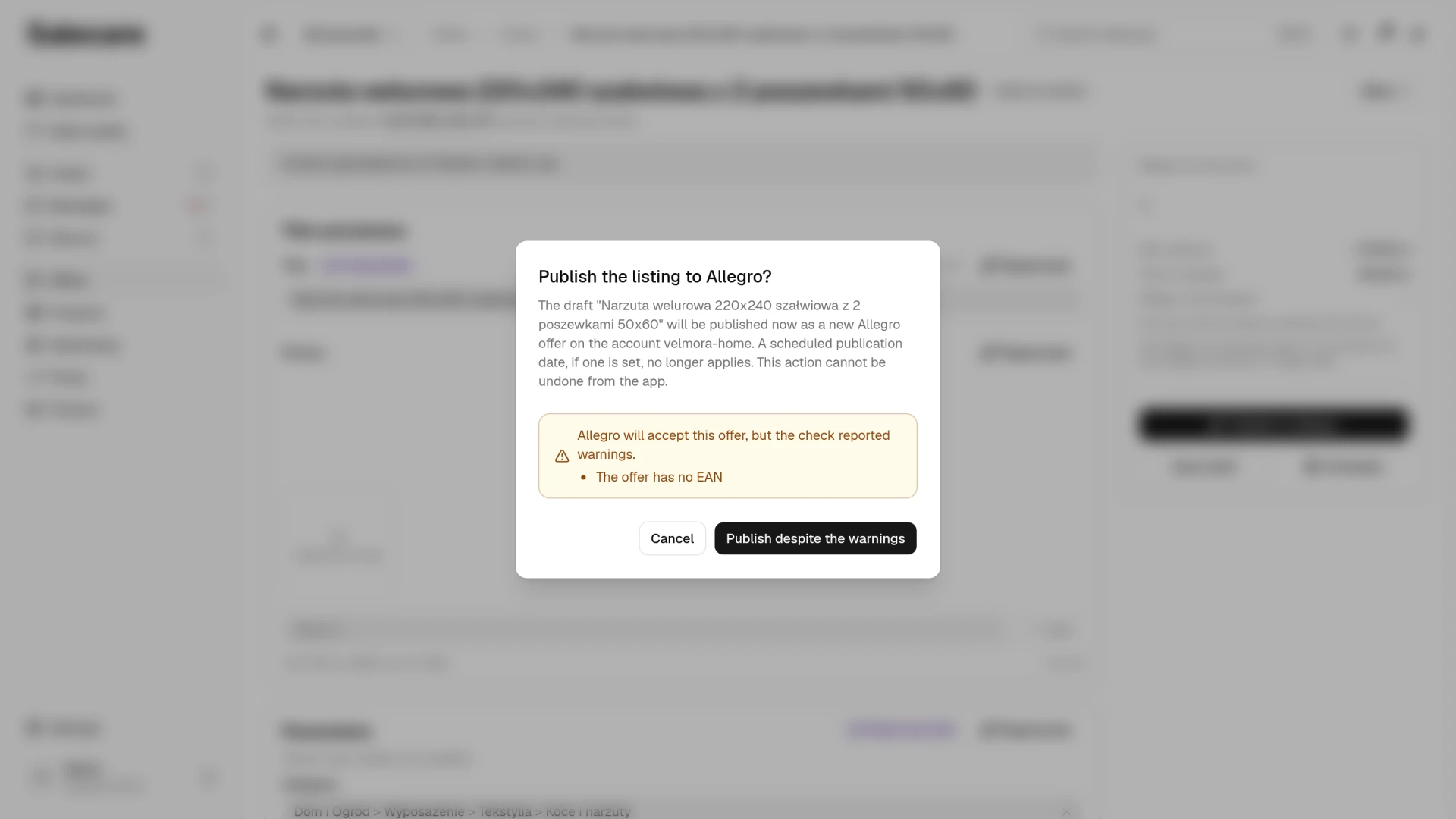The publish dialog listing the warnings, with the "Publish despite the warnings" button