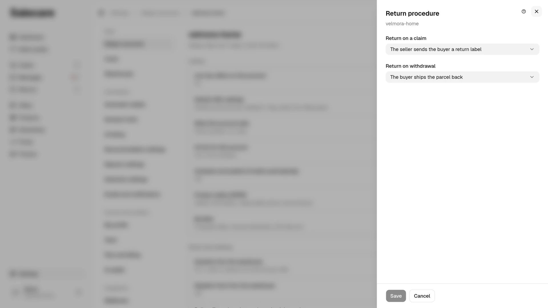 The Return procedure panel with the rules on a claim and on withdrawal
