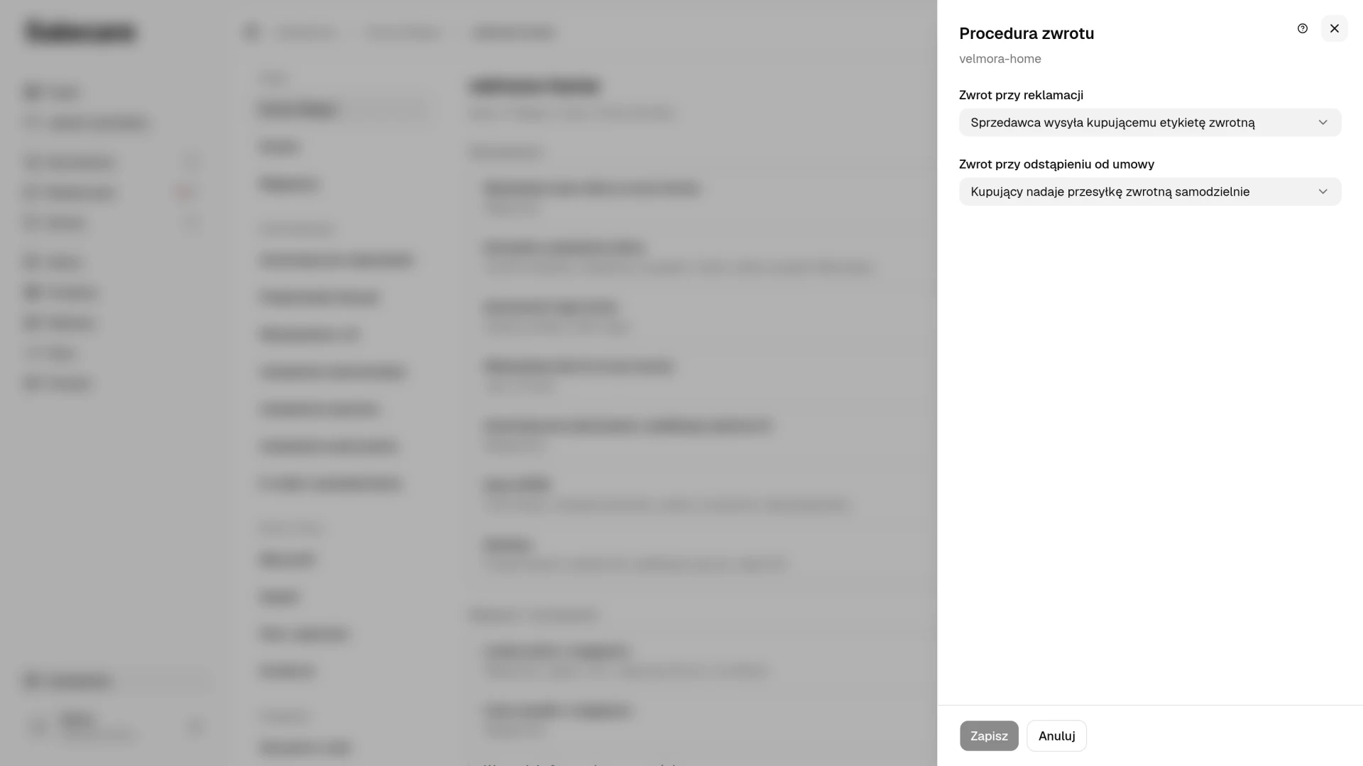 Panel Procedura zwrotu z regułami przy reklamacji i przy odstąpieniu od umowy
